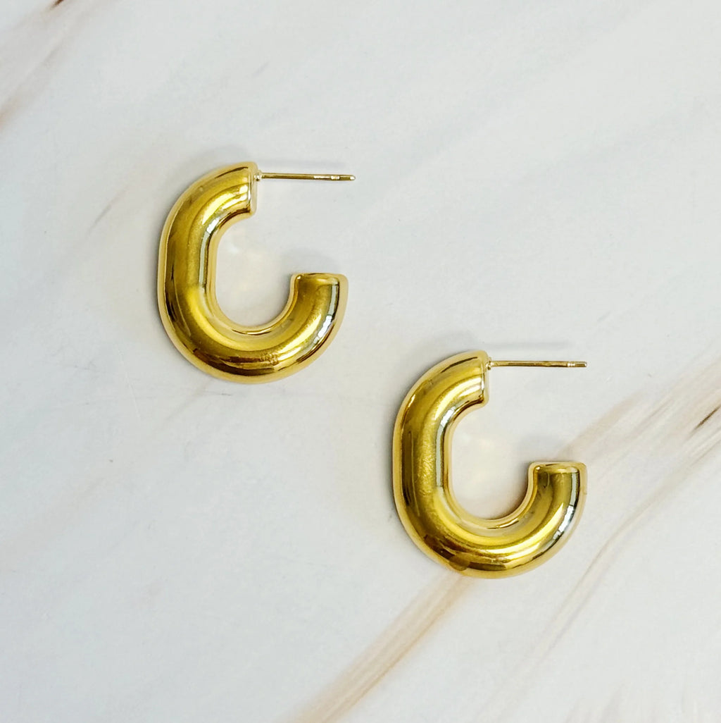 Gold Oval Hoop Earrings - 18K Plated Stainless Steel, Tarnish Free – image 2