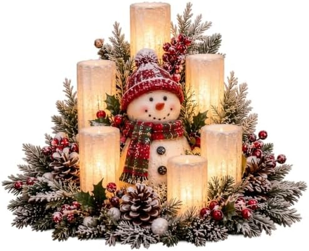 Christmas Centerpiece with Flameless Candle, Lighted Snowman – image 8