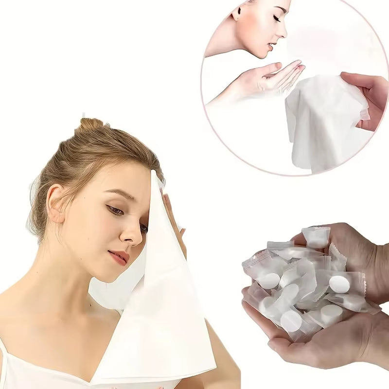 Compressed Towels 50 Pack - Portable Disposable Travel Face & Hand Towels