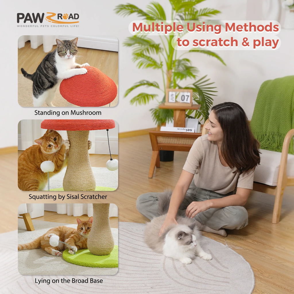 Mushroom Sisal Cat Scratching Post with Pompoms – image 4