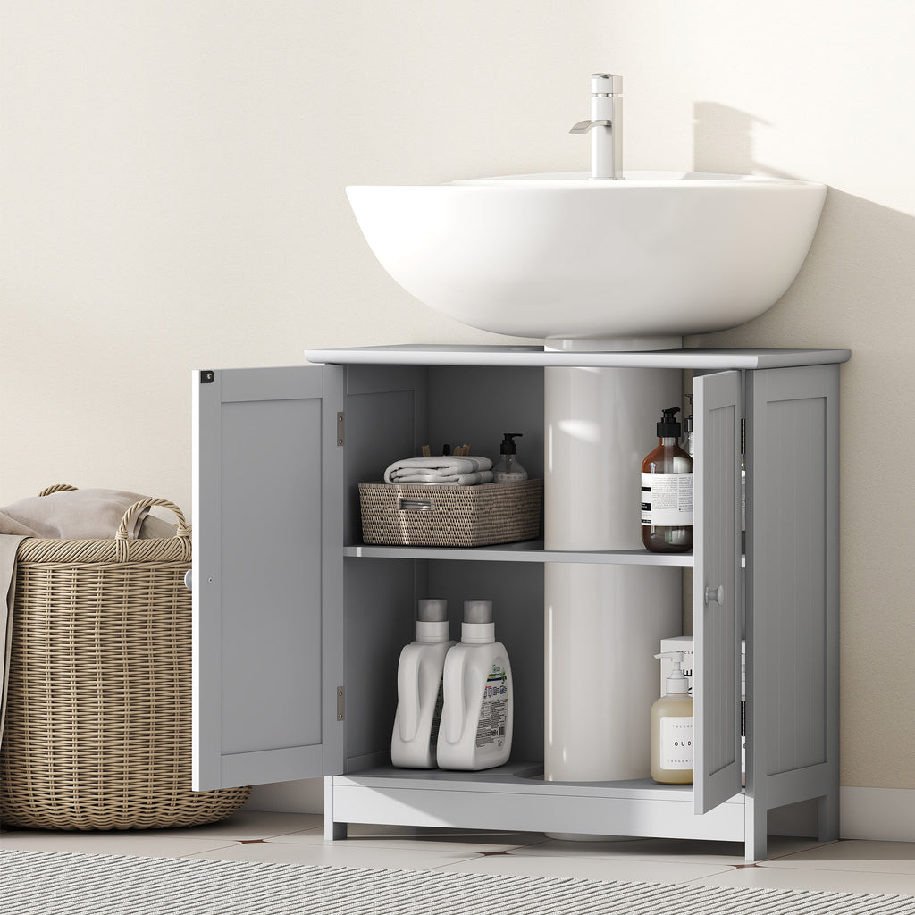 Under-Sink Bathroom Cabinet with 2 Doors and Shelf, Light Gray – image 7