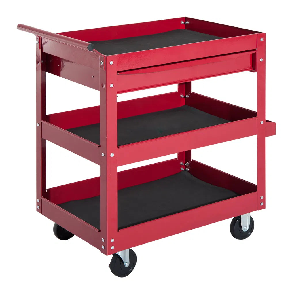 Tool Cart with 3 Tray 1 Drawer Storage Chest Garage Utility Red