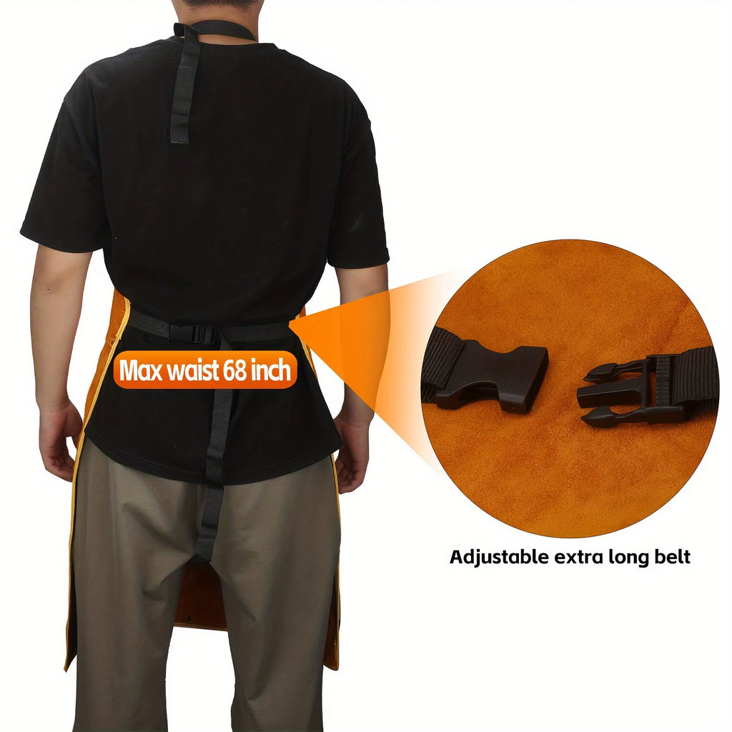 Leather Welding Apron, Heavy Duty Flame Resistant Shop Apron