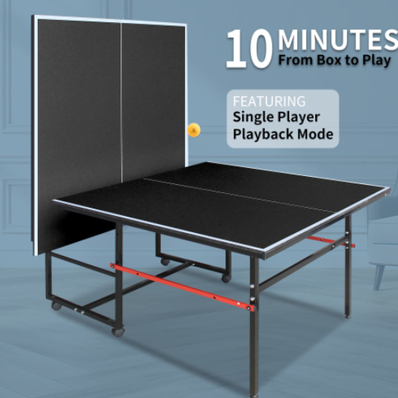 8 Ft Mid-Size Foldable Ping Pong Table Set With Paddles, Black – image 4