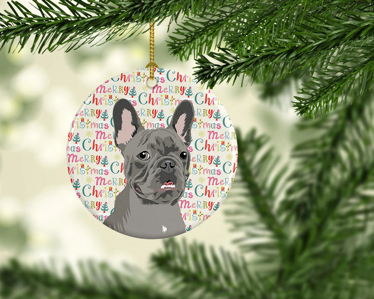 French Bulldog Blue Christmas Ceramic Ornament – image 2