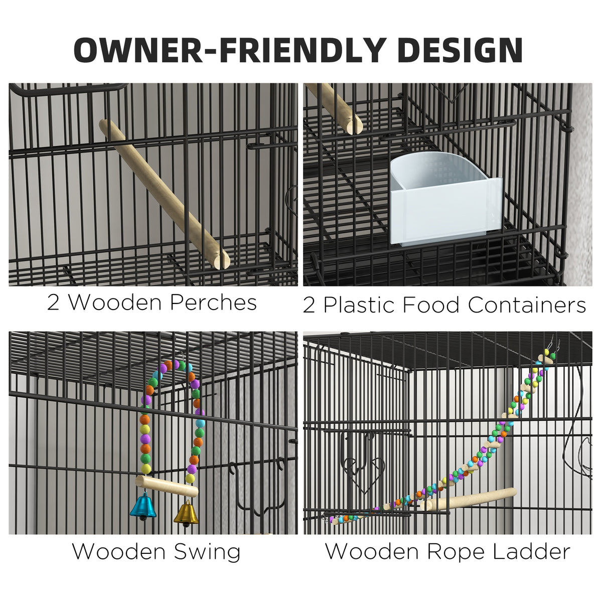 Double Stackable Bird Cage with Rolling Stand for Canaries, Black – image 6