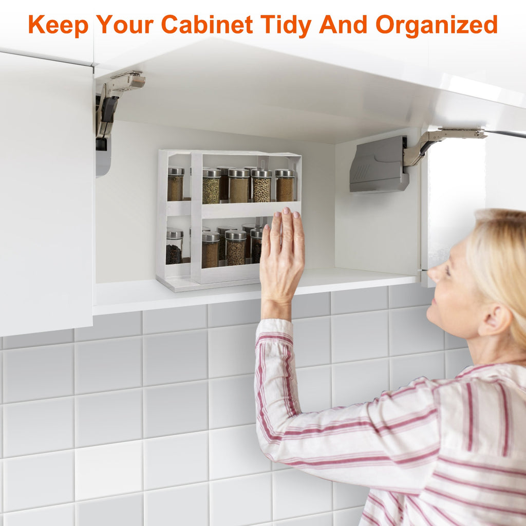 Spice Rack Organizer – 2-Tier Swivel Cabinet Organizer, Holds 20 Jars – image 7