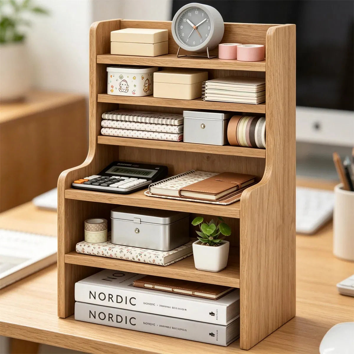 6-Tier Wooden Desktop Organizer with Removable Shelves, Natural – image 6