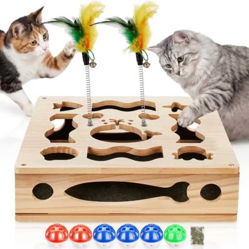 Cat Nail File Scratcher Box with Teaser Wands & Bell Balls