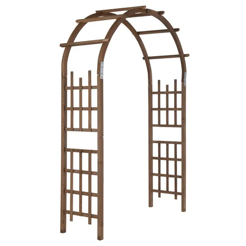 7 Ft Wooden Wedding Arch Arbor With Side Trellis, Dark Brown – image 2