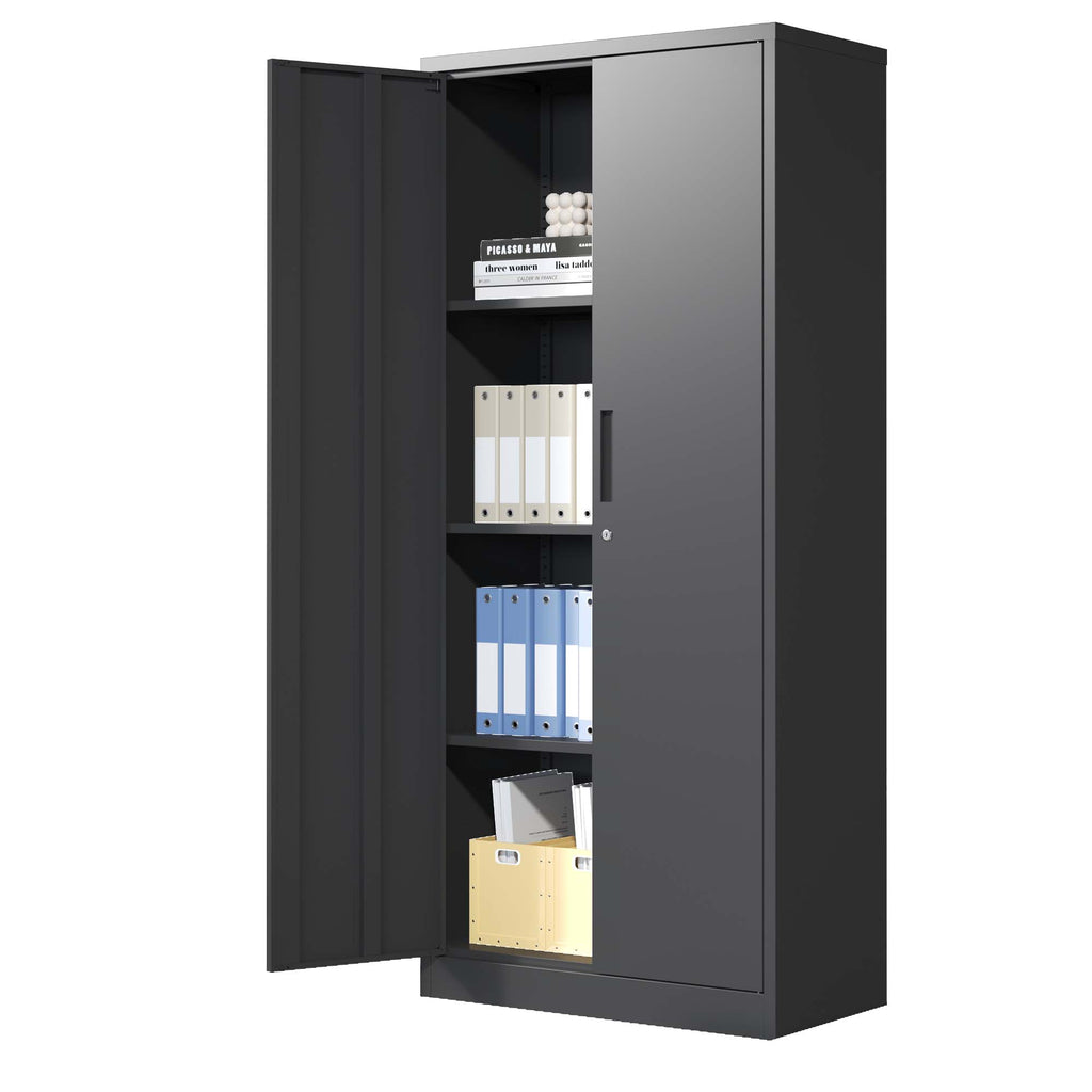 Metal Garage Cabinet 71 in Tall Locking Steel, 3 Shelves, Black – image 3