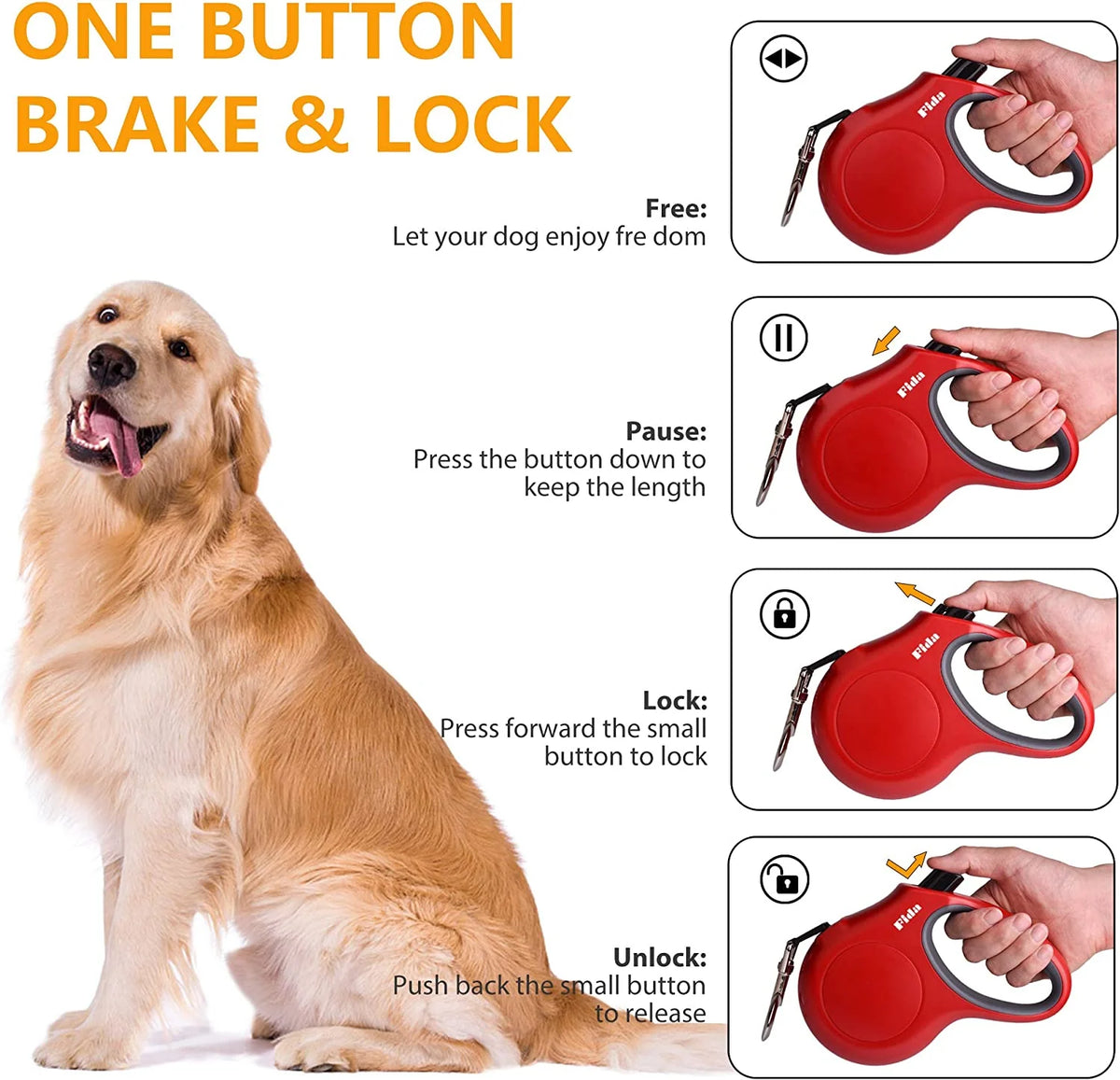 Retractable Dog Leash 16 ft with Bag Dispenser – Medium, Red – image 4