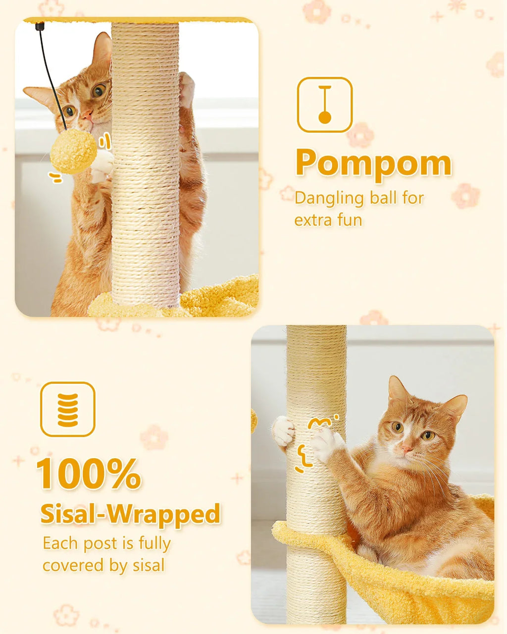 Flower Cat Tree with Large Hammock and Sisal Scratching Posts – image 16