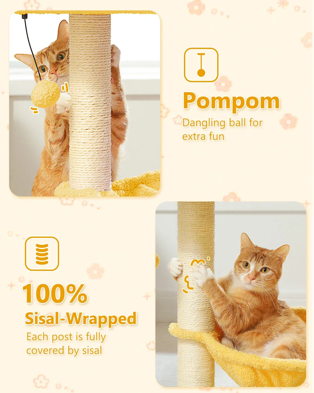 Flower Cat Tree with Large Hammock and Sisal Scratching Posts – image 16