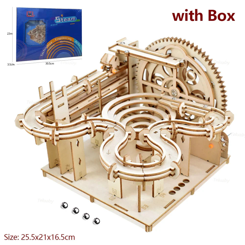 3D Wooden Marble Run Puzzle Kit for Adults, Hand-Crank Model – image 8