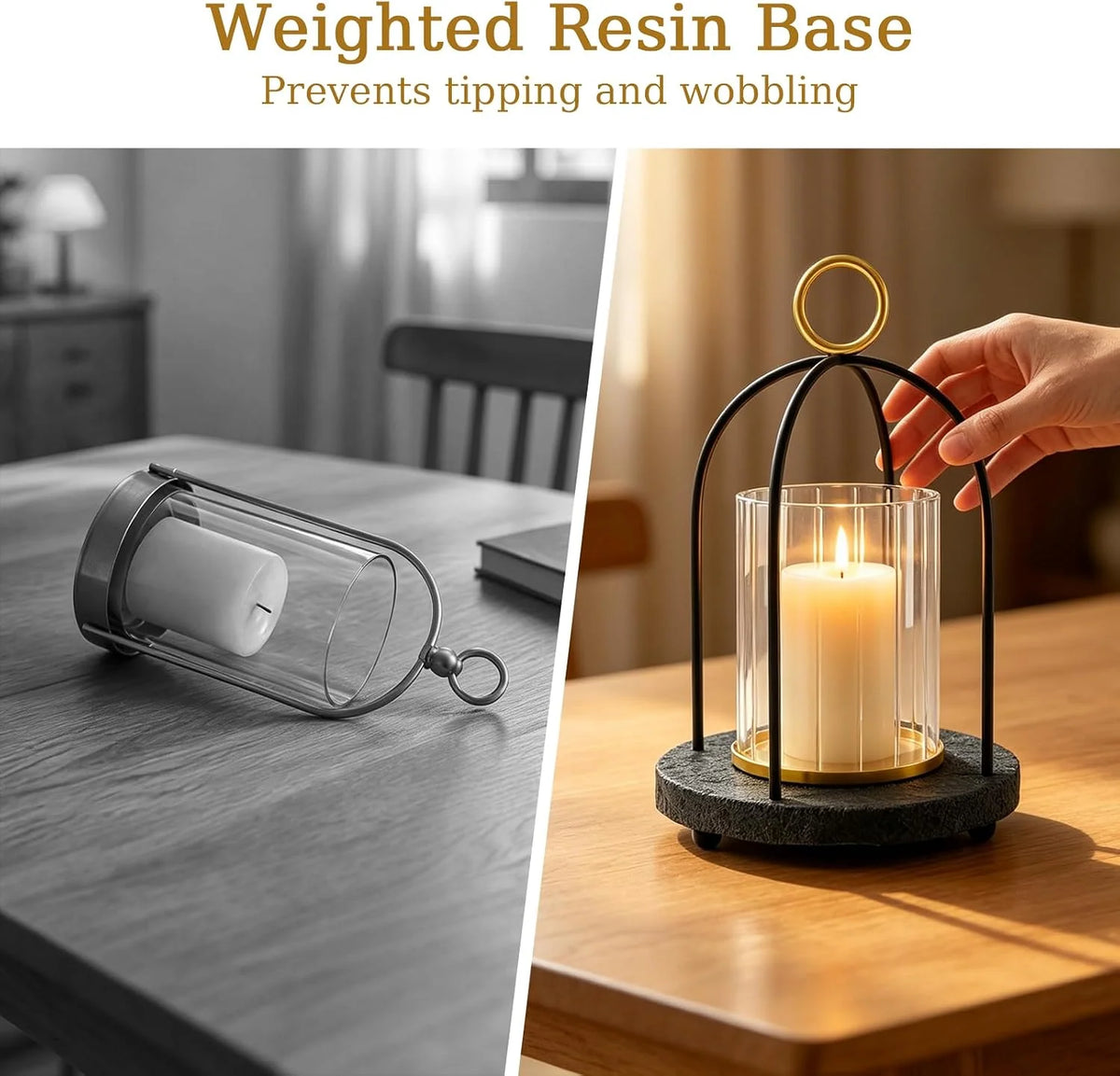 Hurricane Glass Candle Holder with Resin Base, Black – image 9