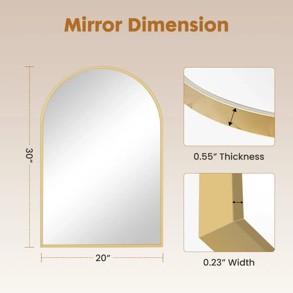 Bathroom Mirror, Arched 20 x 30 in Wall Mirror, Gold Frame – image 3