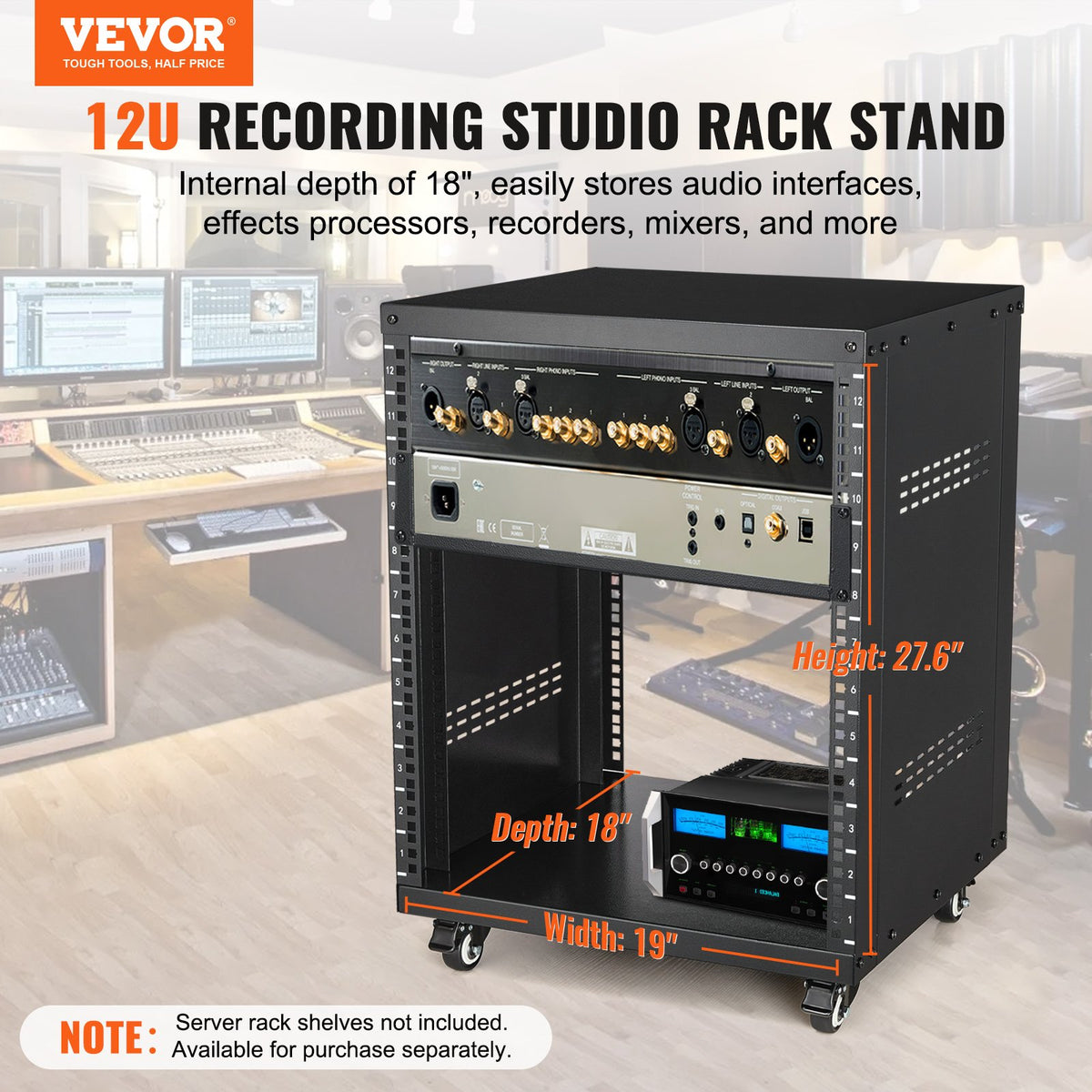 12U Open Frame Studio Rack on Wheels – 500 Lb Capacity