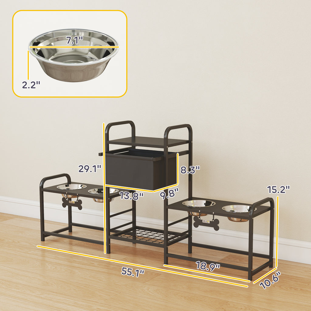 Multi-Dog Feeding Station with 4 Bowls, 3 Heights & Toy Bin – image 3