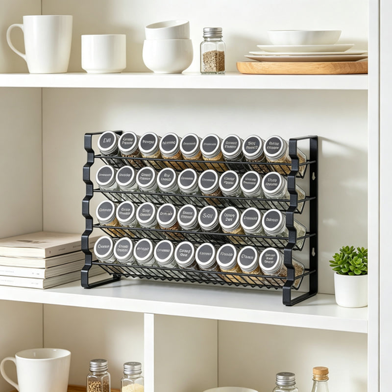 4-Tier Spice Rack Organizer with 36 Glass Jars, Labels and Funnel