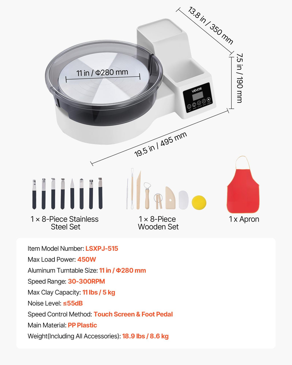Tabletop Pottery Wheel for Adults, 11 In Turntable, 450W, Foot Pedal – image 1