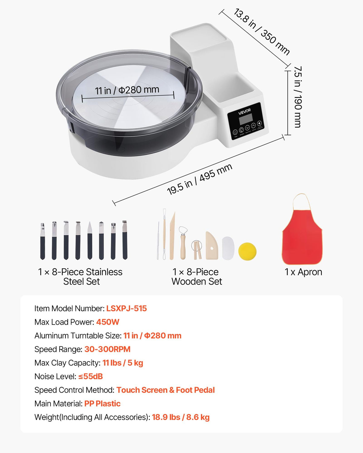 Tabletop Pottery Wheel for Adults, 11 In Turntable, 450W, Foot Pedal – image 1