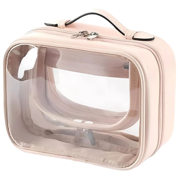 Clear Hanging Toiletry Bag, Pink Double-Layer PVC Makeup Organizer