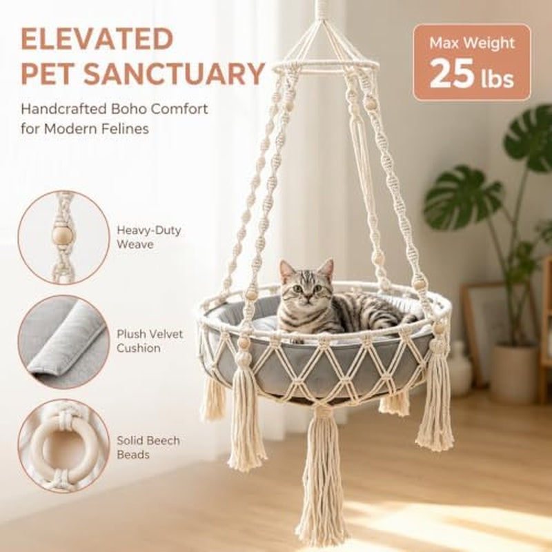 Cat Swing Hammock – Handwoven Hanging Bed with Cushion – image 4