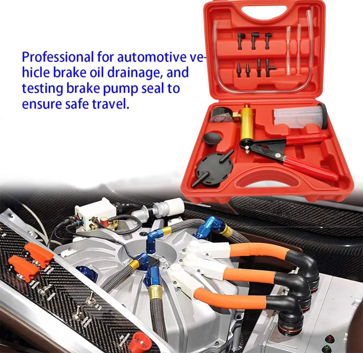 Hand Vacuum Pump Brake Bleeder Kit with Gauge and Adapters