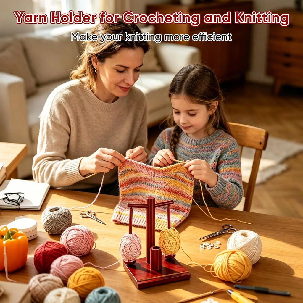 Wooden Yarn Holder with Dual Magnetic Spindles for Knitting & Crochet – image 6