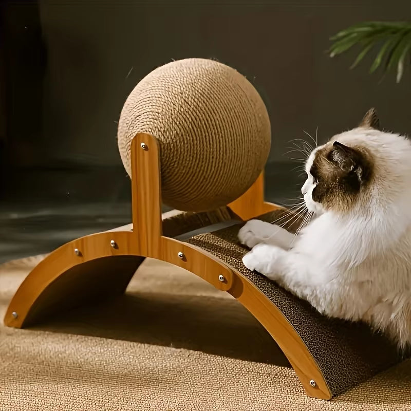 Cat Scratching Ball, Wooden Sisal Scratcher with Play Ball – image 6