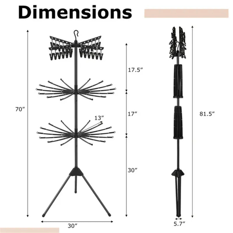 Clothes Drying Rack 3-Tier Foldable Tripod with 24 Clips – image 4