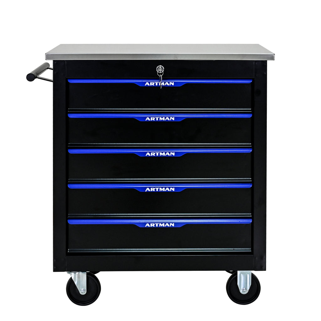 5 Drawer Lockable Tool Cart with Stainless Top and Brake Casters