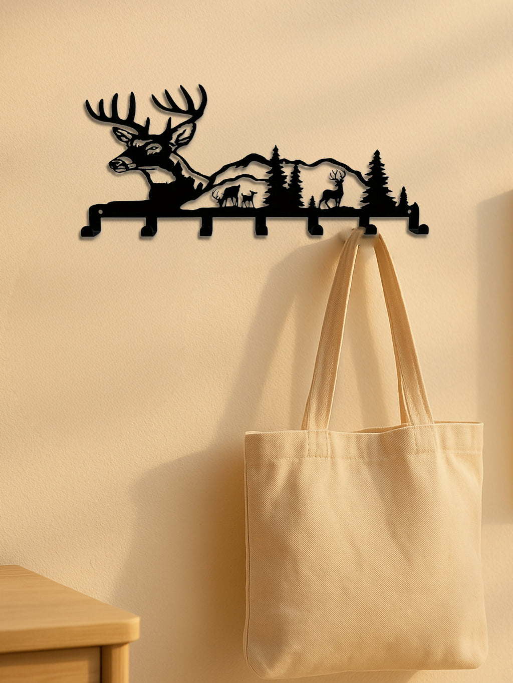 Key Holder for Wall – Deer and Forest Metal Key Hook Rack – image 4