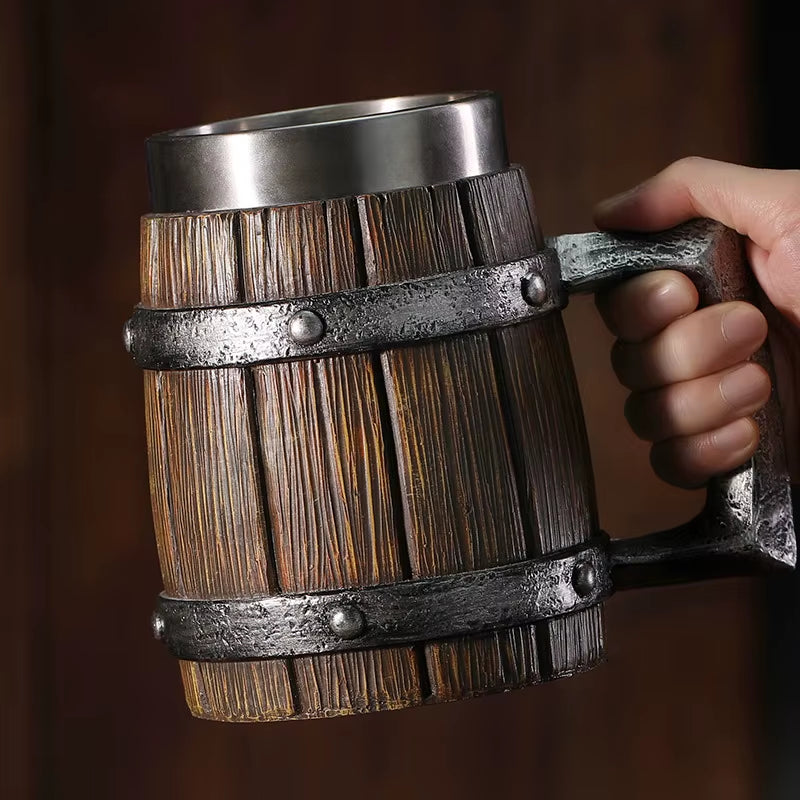 Oak Barrel Beer Mug with Stainless Steel Liner 21 oz – image 3