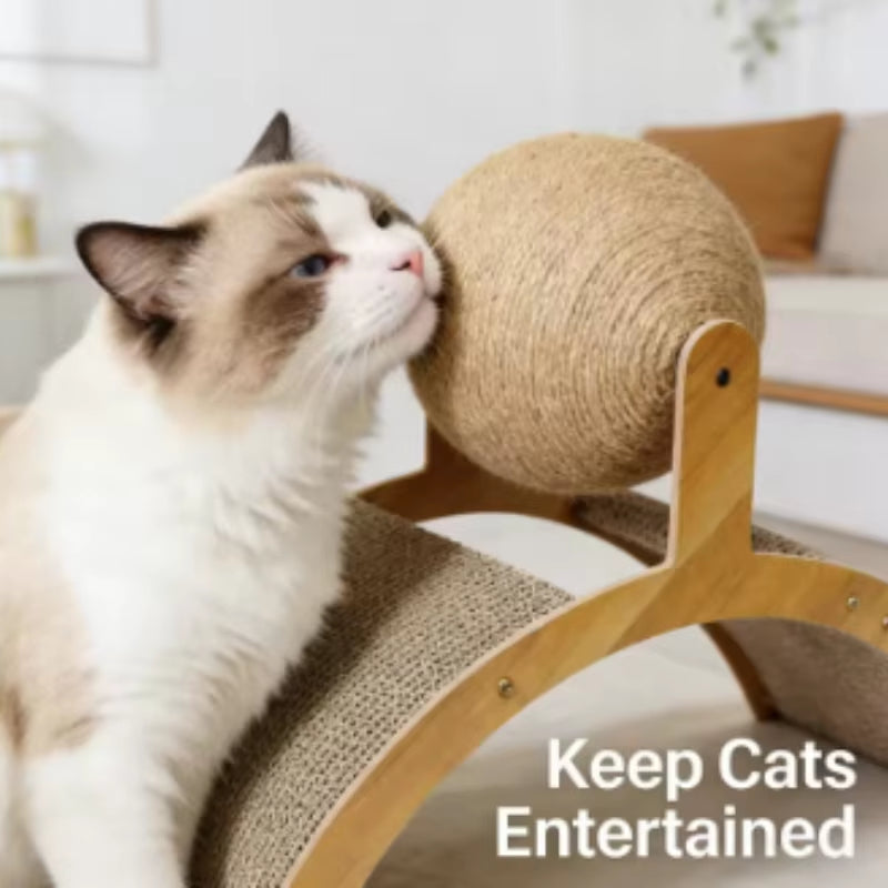 Cat Scratcher Toy - Wooden Frame with Spinning Sisal Ball – image 3
