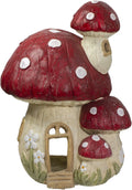 Mushroom House Garden Statue 18 in, Red and Beige Fairy Decor