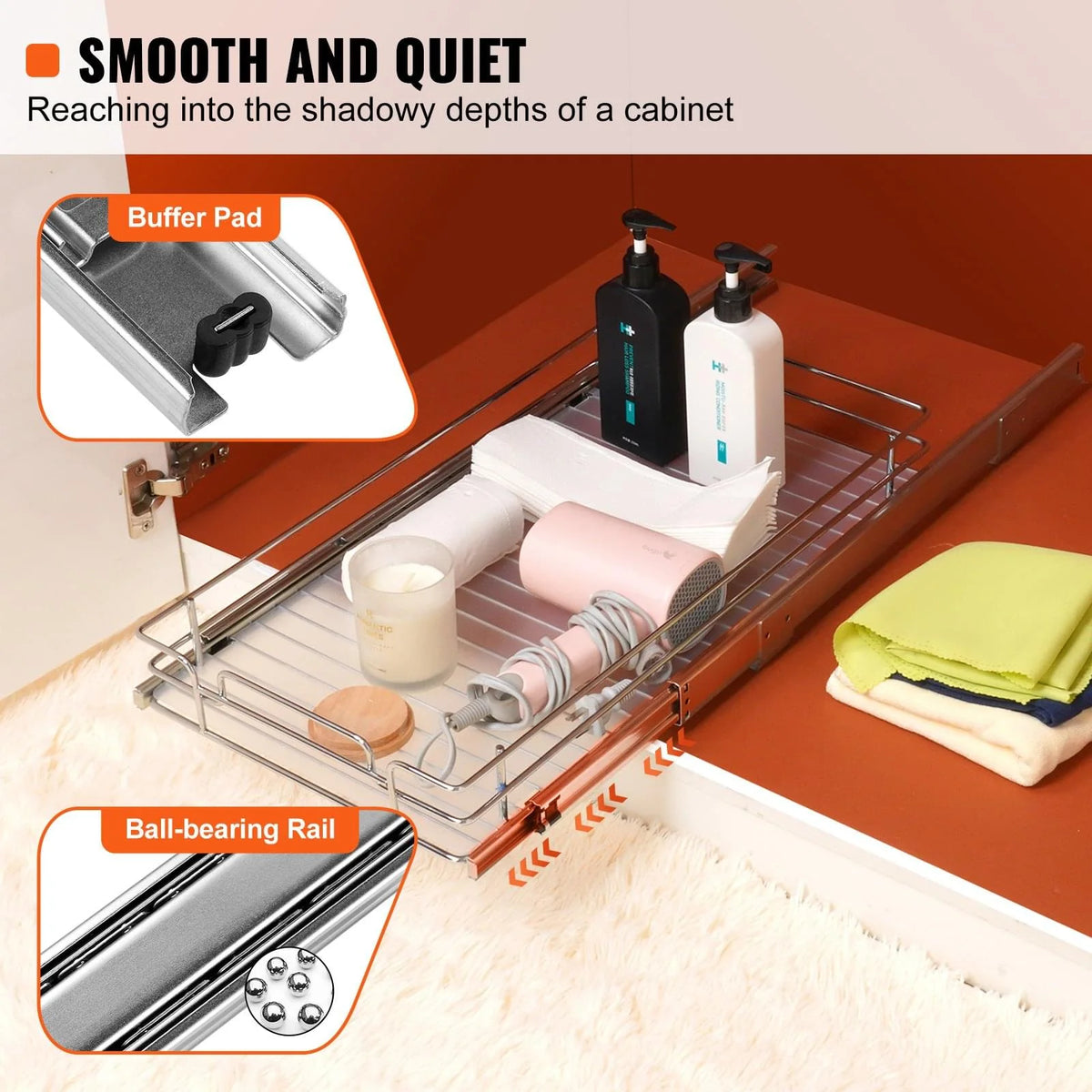 Pull-Out Cabinet Organizer, Slide-Out Steel Shelf, White