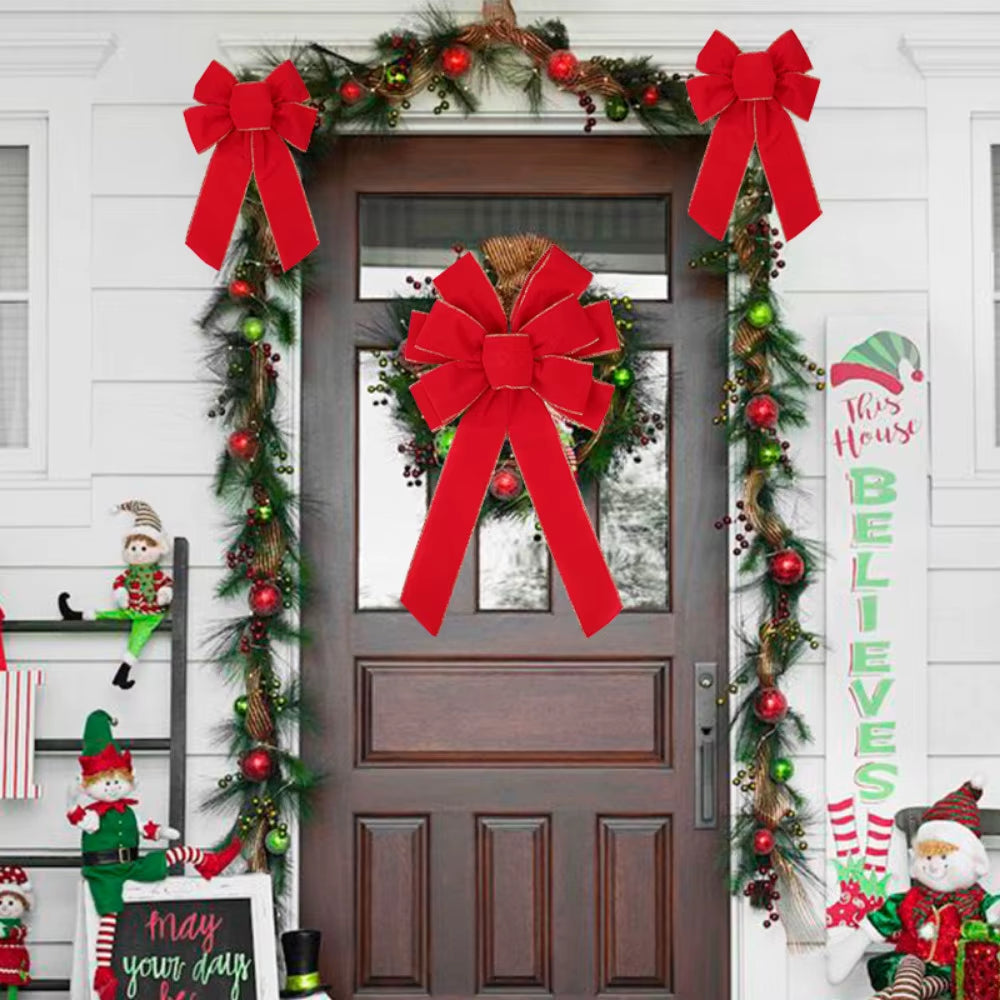 Christmas Bow - Red Velvet Wreath Bow with Gold Wired Edge – image 5