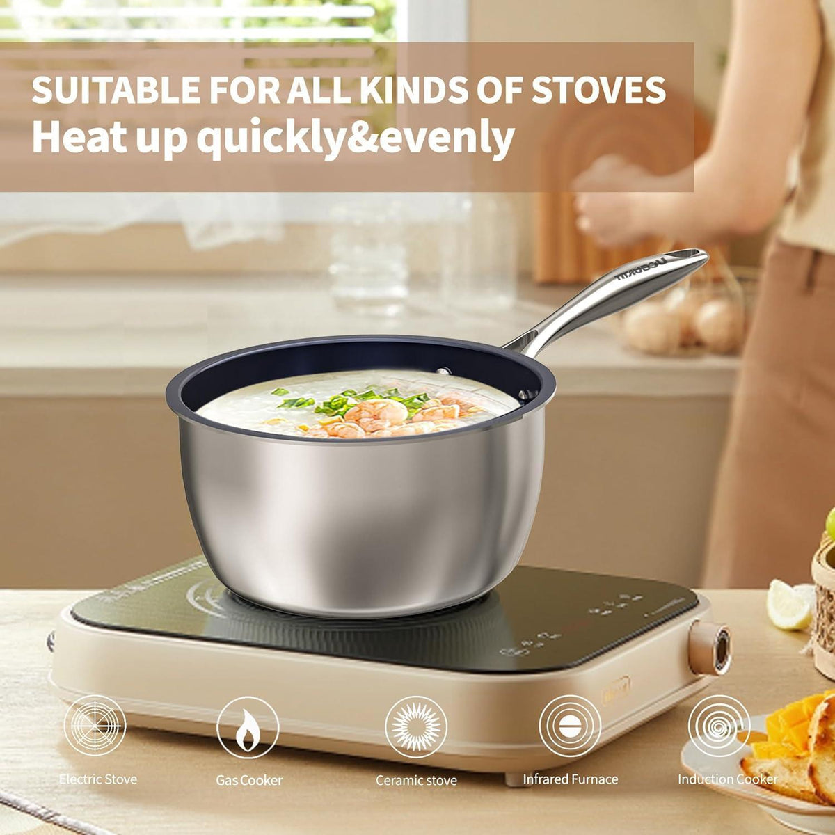 2.2 Quart Titanium Stainless Steel Saucepan With Glass Lid – image 9
