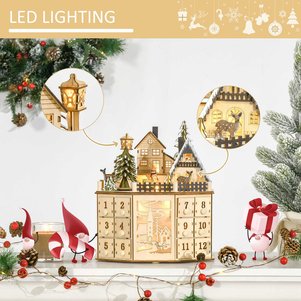 Light-Up Christmas Advent Calendar, Wooden Village with Drawers – image 4