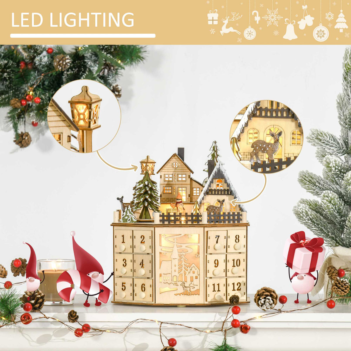 Light-Up Christmas Advent Calendar, Wooden Village with Drawers – image 4