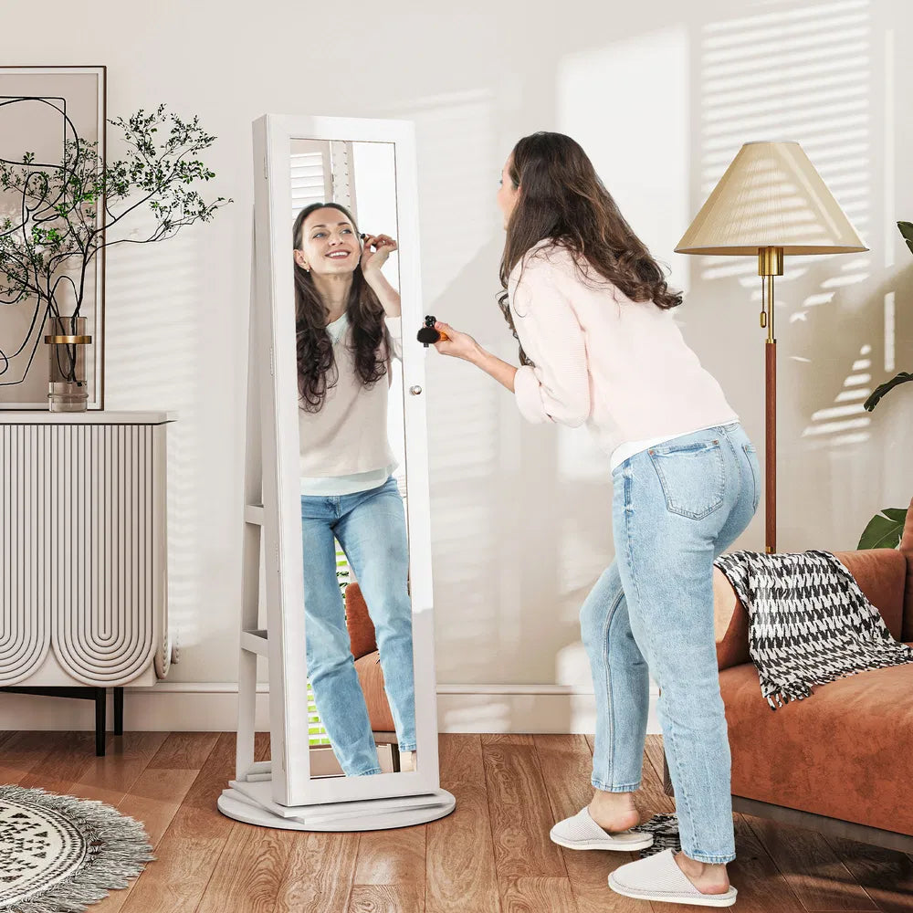 Floor Standing Jewelry Cabinet with LED Lights and Swivel Mirror – image 1
