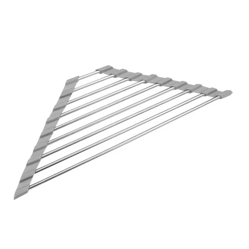 Roll-Up Dish Drying Rack – Foldable Stainless Steel Corner Sink Rack – image 8
