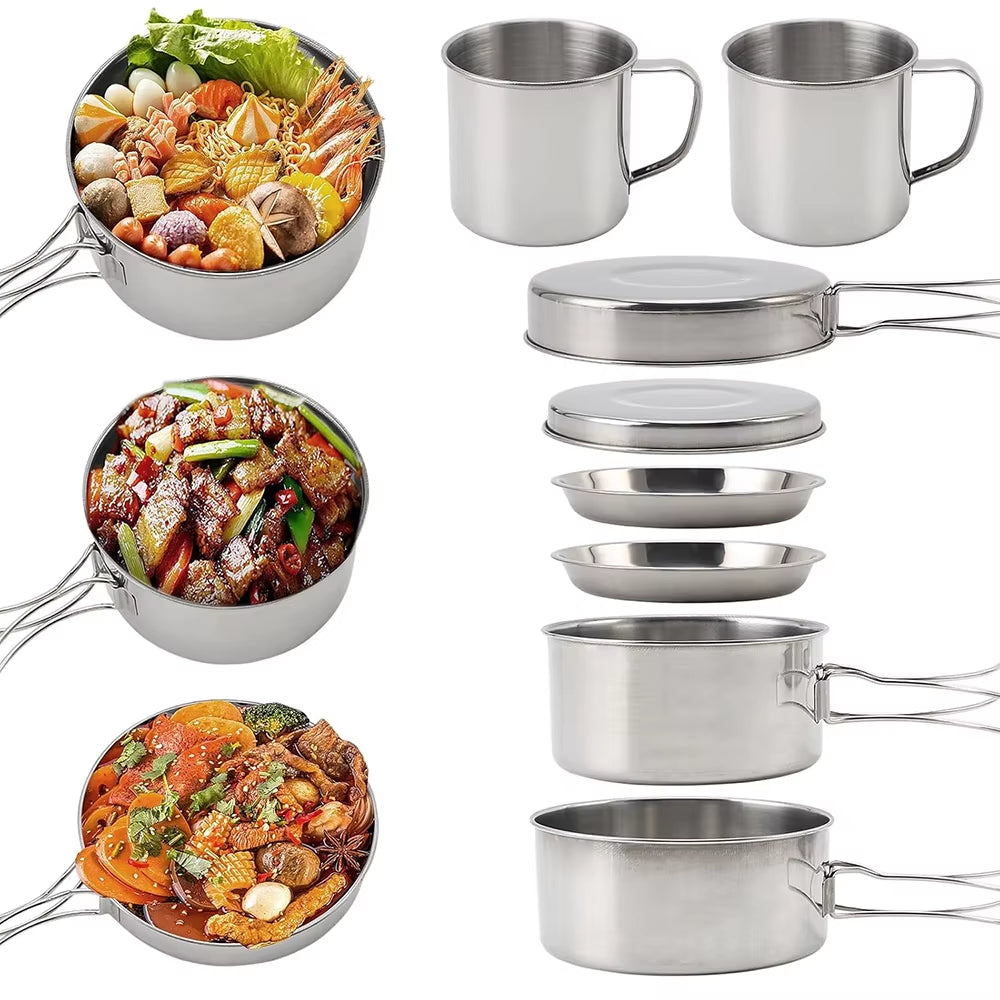8-Piece Stainless Steel Camping Cookware Set with Pots, Pan and Cups – image 2