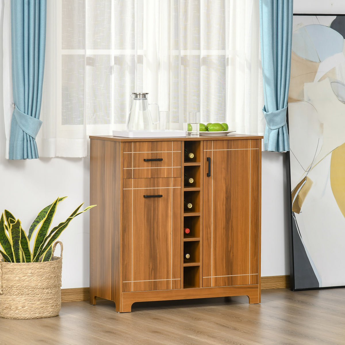 Wine Cabinet Sideboard with 6-Bottle Rack and Glass Holders, Brown – image 2