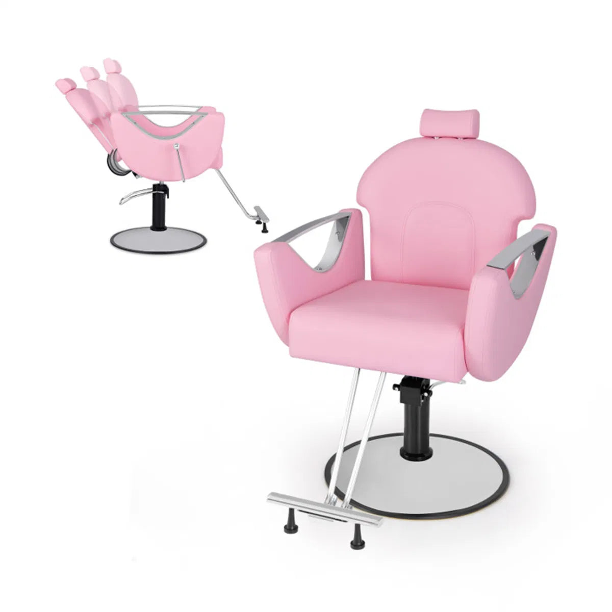 Pink Reclining Barber Chair with Adjustable Headrest – image 2