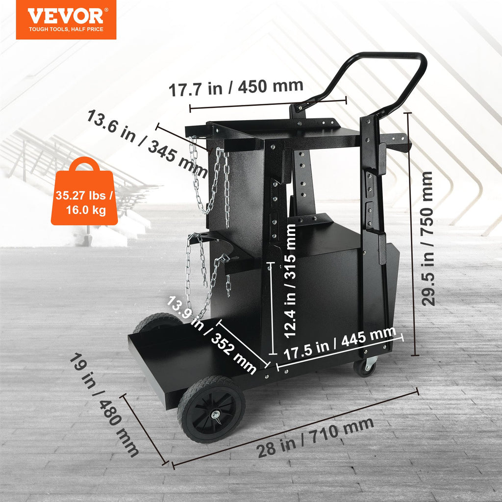 Welding Cart 2-Tier with Lockable Cabinet, 265 Lb, Swivel Wheels