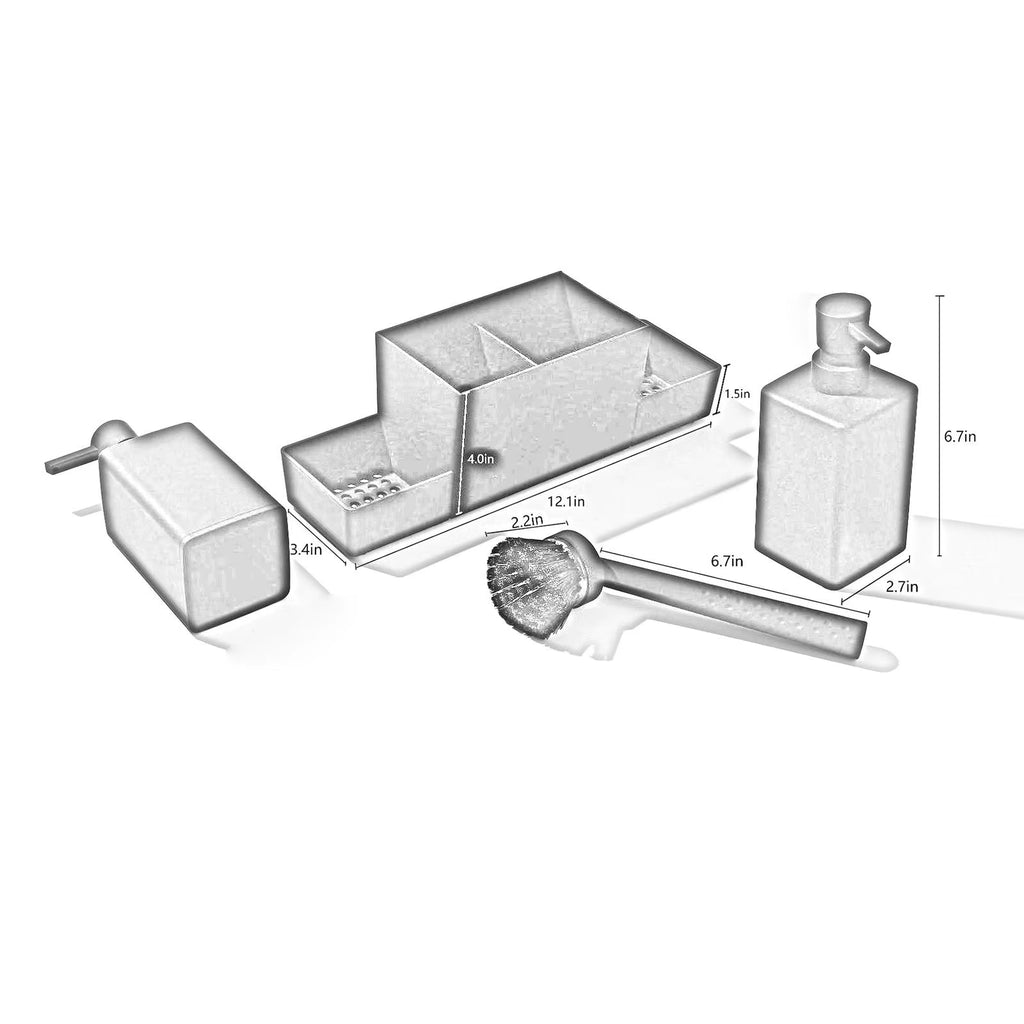Kitchen Soap Dispenser Set, 2 Pump Bottles with Sink Tray and Brush – image 6