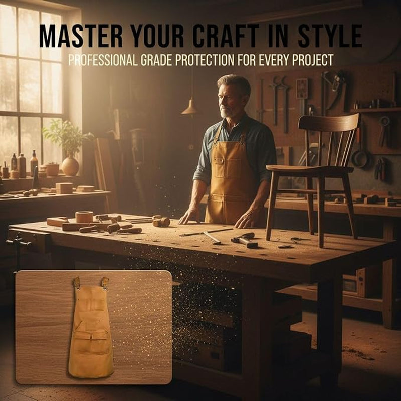 Waxed Canvas Work Apron with Tool Pockets, Brown Woodworking Apron – image 3
